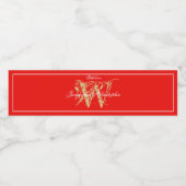 Romantic Red Gold Script Monogram Names Weddenscha Waterfles Etiket (Enkel label)