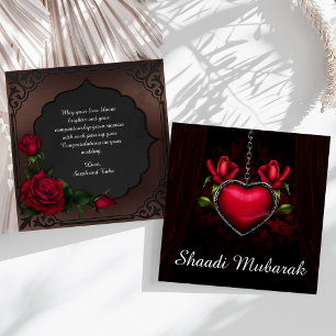 Romantic Red Heart en Rozen Shaadi Mubarak Kaart