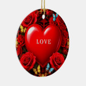 Romantic Red Heart Framed by Roses and Butterflies Keramisch Ornament (Rechts)