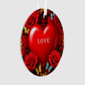 Romantic Red Heart Framed by Roses and Butterflies Ornament (voorkant)