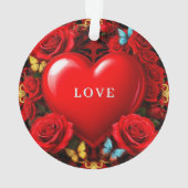 Romantic Red Heart Framed by Roses and Butterflies Ornament (achterkant)