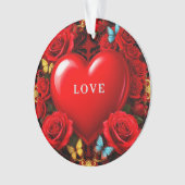 Romantic Red Heart Framed by Roses and Butterflies Ornament (voorkant)