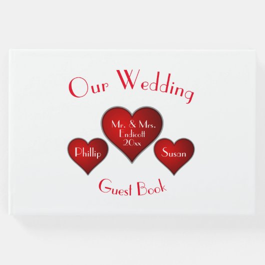 Romantic Red Heart met naam en huwelijksdatum Gastenboek (Voorkant)