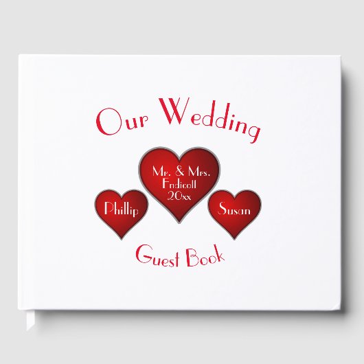 Romantic Red Heart met naam en huwelijksdatum Gastenboek (Voorkant)