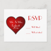 Romantic Red Heart met naam en huwelijksdatum RSVP Uitnodiging Briefkaart (Voorkant)