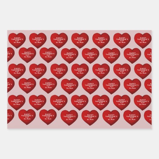 Romantic Red Heart met Name Valentijn Day Inpakpapier Vel (Voorkant 2)