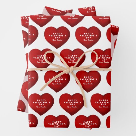 Romantic Red Heart met Name Valentijn Day Inpakpapier Vel (In situ)