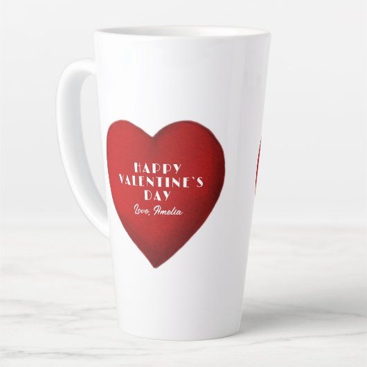 Romantic Red Heart met Name Valentijn Day Latte Mok (Linkerhoek)