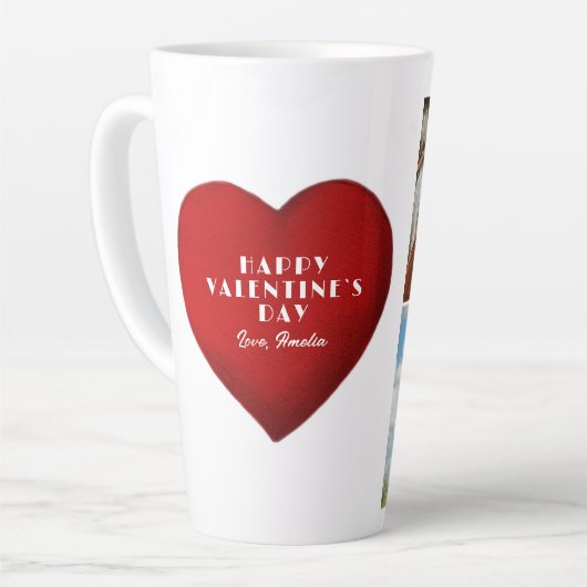 Romantic Red Heart met Name Valentijn Day Photo Latte Mok (Linkerhoek)