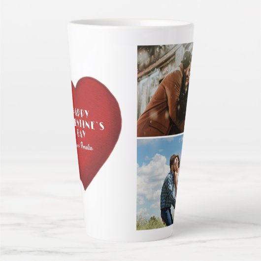 Romantic Red Heart met Name Valentijn Day Photo Latte Mok (Voorkant)