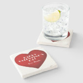 Romantic Red Heart met Name Valentijn Day Stenen Onderzetter (Zijkant)