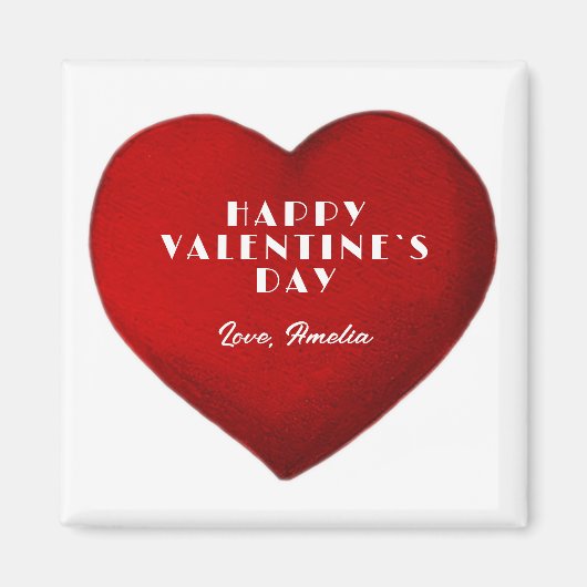 Romantic Red Heart Name Happy Valentijn Day Magneet (Voorkant)