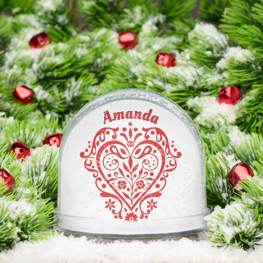 Romantic Red Heart Personalized Sneeuwbol (Kerstmis)