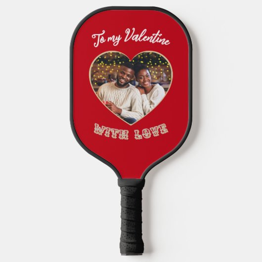 Romantic Red Heart Photo Personalized Valentine's Pickleball Paddle (Voorkant)