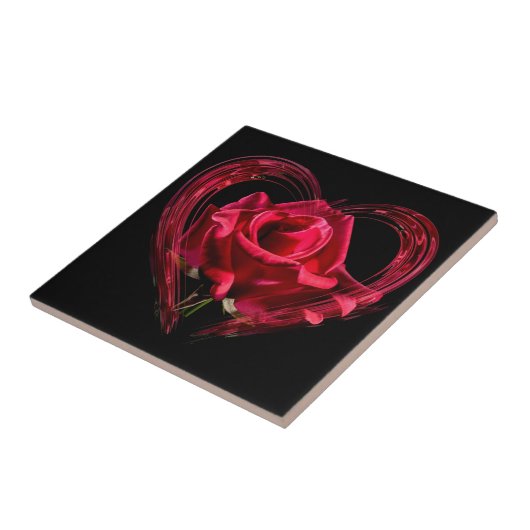 Romantic Red Heart Roos - Liefde Tegeltje (Zijkant)