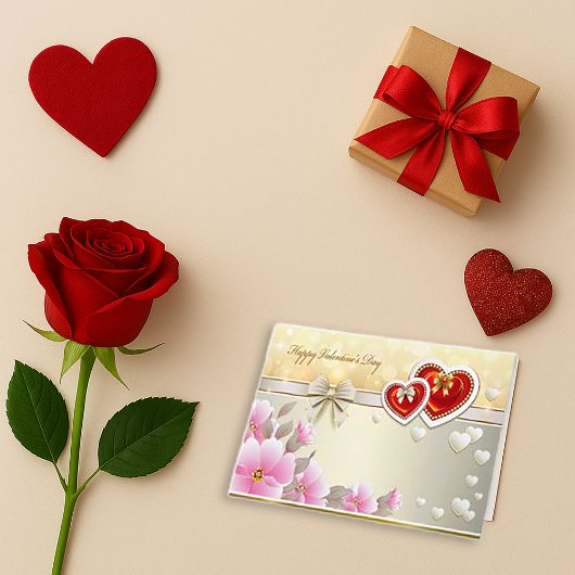 Romantic Red Heart Valentine Greeting Card Bedankkaart