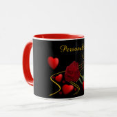 Romantic Red Hearts en Roos Gold Ribbon Personalis Mok (Voorkant links)