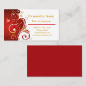 Romantic Red Hearts Gold Ribbons Visitekaartje (Voorkant / Achterkant)