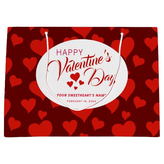 ROMANTIC RED HEARTS PATTERN VAN HAPPY VALENTINE GROOT CADEAUZAKJE (Voorkant)