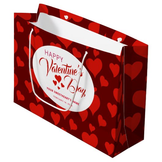 ROMANTIC RED HEARTS PATTERN VAN HAPPY VALENTINE GROOT CADEAUZAKJE (Voorkant Gekanteld)