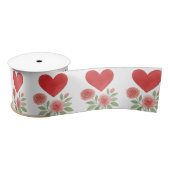 Romantic Red Hearts Pink Roses  Satijnen Lint (Spoel)