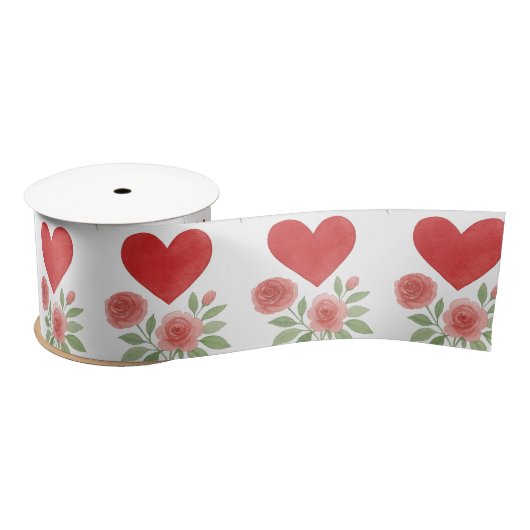 Romantic Red Hearts Pink Roses Satijnen Lint (Spoel)