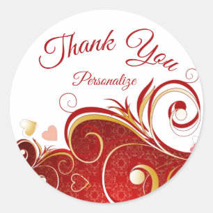 Romantic Red Hearts & Ribbon Dank u personaliseren Ronde Sticker