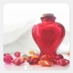 Romantic Red Love Heart Bottle Photography Vierkante Sticker