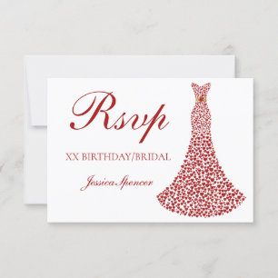 Romantic Red Love Heart Bridal Birthday RSVP