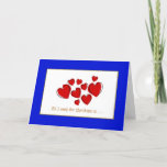 Romantic Red Love Hearts Blue Border Kerstmis Feestdagen Kaart<br><div class="desc">Een romantische blauwe kerstkaart met een levendig rood hart en gouden tekst: "Ik wil alleen maar voor Kerstmis... " Als die speciaal opengaat,  vinden ze het woord "Jij!" van binnen.</div>