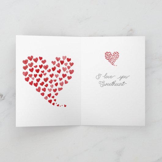 Romantic Red Love Hearts  Kaart (Binnen)
