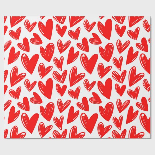 Romantic Red Love Hearts Pattern Valentijnsdag Cadeaupapier (Vlak)