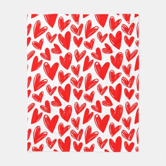 Romantic Red Love Hearts Pattern Valentijnsdag Fleece Deken (Voorkant)