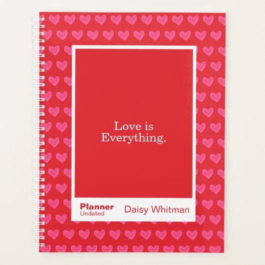 Romantic Red Minimalist Pink Heart Planner (Voorkant)
