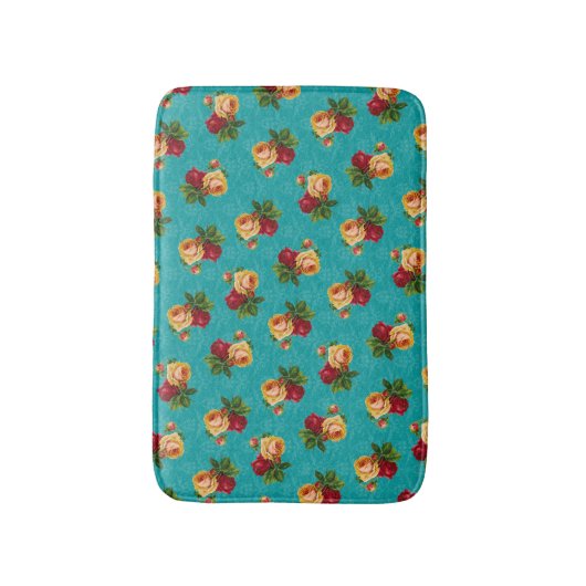 Romantic Red Peach Roos Pattern Blauwgroen Damask Badmat (Voorkant Verticaal)