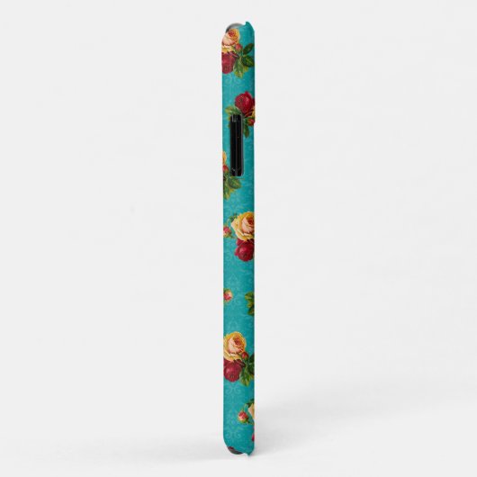Romantic Red Peach Roos Pattern Blauwgroen Damask Case-Mate iPhone Case (Achterkant/rechts)