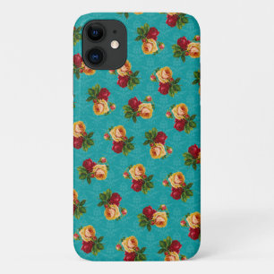 Romantic Red Peach Roos Pattern Blauwgroen Damask Case-Mate iPhone Case