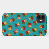 Romantic Red Peach Roos Pattern Blauwgroen Damask Case-Mate iPhone Case (Achterkant (horizontaal))