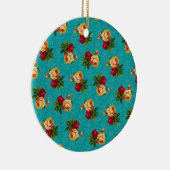 Romantic Red Peach Roos Pattern Blauwgroen Damask Keramisch Ornament (Rechts)