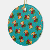 Romantic Red Peach Roos Pattern Blauwgroen Damask Keramisch Ornament (Links)