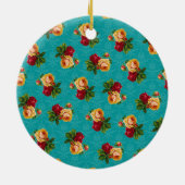 Romantic Red Peach Roos Pattern Blauwgroen Damask Keramisch Ornament (Achterkant)