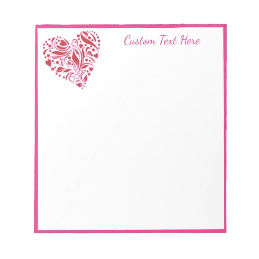 Romantic Red Pink Heart Decoratief op maat Notitieblok (Voorkant)