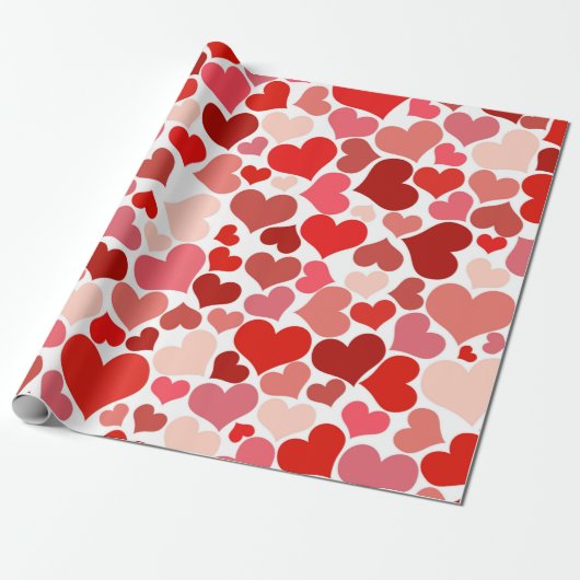 Romantic Red Pink Heart Design Valentijn Gift Cadeaupapier (Uitgerold)