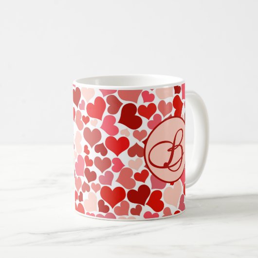 Romantic Red Pink Heart Love Valentijn Initiaal Koffiemok (Voorkant rechts)