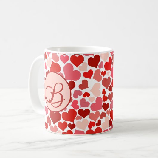 Romantic Red Pink Heart Love Valentijn Initiaal Koffiemok (Voorkant links)