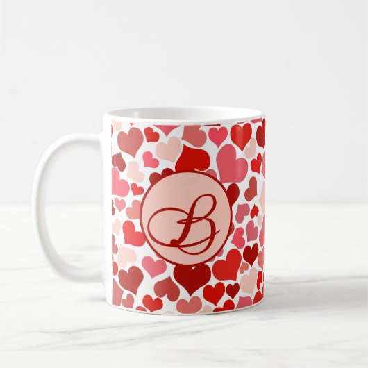 Romantic Red Pink Heart Love Valentijn Initiaal Koffiemok (Links)