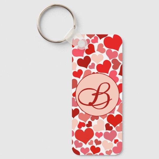 Romantic Red Pink Heart Love Valentijn Initiaal Sleutelhanger (Voorkant)
