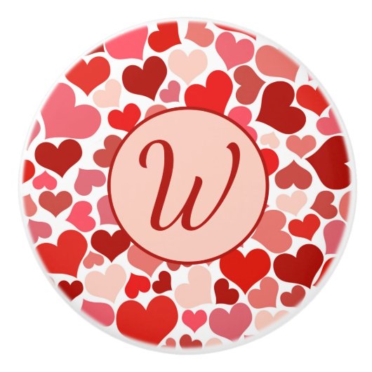 Romantic Red Pink Heart Love Valentijn Monogram Keramische Knop (Voorkant)