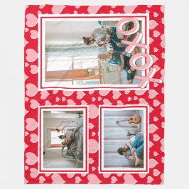 Romantic Red Pink Hearts XOXO 3 Foto's Fleece Deken