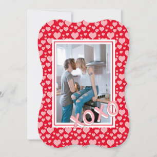 Romantic Red Pink Hearts XOXO Photo Valentijn Card Kaart